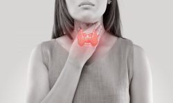 Women thyroid gland control. Sore throat of a people isolated on white background.